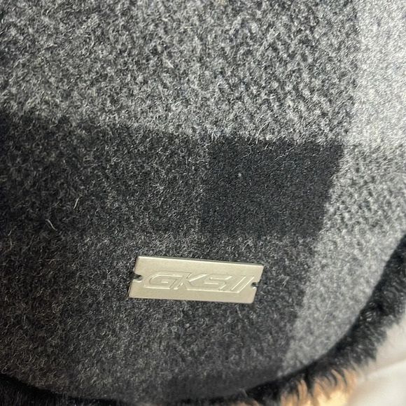 GANKA GKSII Black Grey Plaid Wool Faux Fur Heatlocker Trapper Hat Granola - Picture 3 of 9